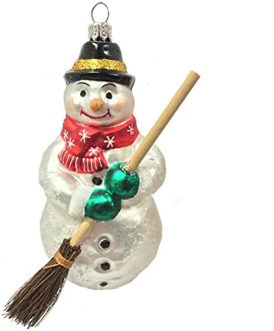 Снежен човек со дрвена метла за украс за украси за елки за елка
