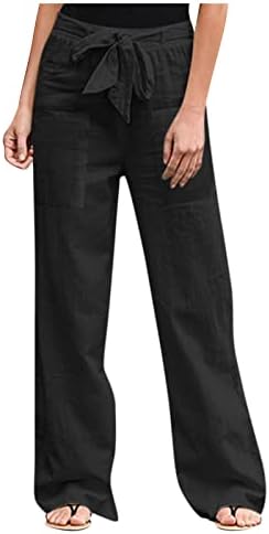 ЗЛОВЕ Широки панталони за нозе за жени кои се обидени со високи половини со долги панталони со џебови со џебови, памучни панталони со памучни