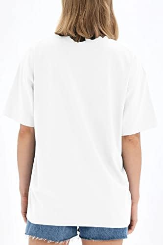 Трендовски кралица женски преголеми маици лабави вклопени памучни екипаж на кратки ракави врвови на летна обична блуза 2023 y2k