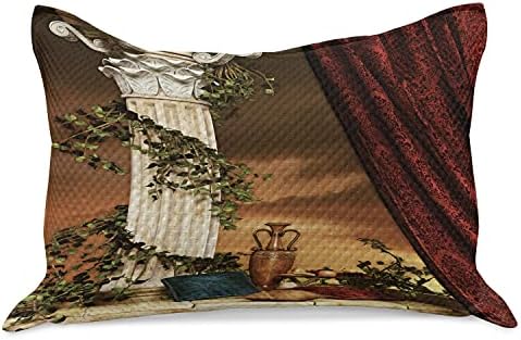 Ambesonne Gothic Knated Quilt Pemlowcover, грчки стил, алпинист перници од овошје и црвена завеса зајдисонце, стандардна покривка