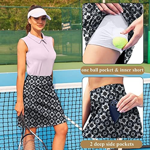 Women'sенски 20 Тениски тениски здолништа со должина на коленото СПФ еластични атлетски скејти со шорцеви Голф здолниште со џебни обични скитници