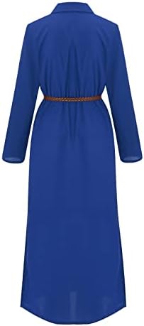 Фустани за миашуи за жени лето женско обичен цврст фустан со долг кошула фустан со долг ракав лапел плетен фустан за