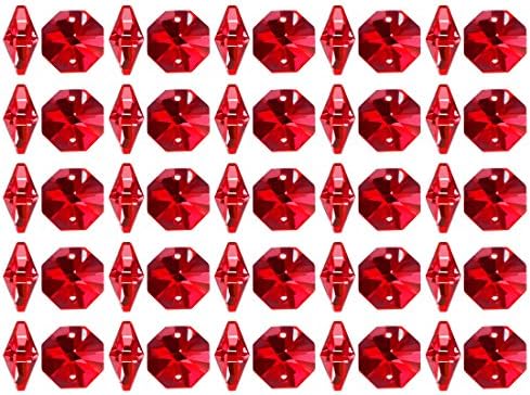 uxcell 50 парчиња Кристално Стаклени Монистра Црвени Октогонални Капки Лустери Приврзоци Декорација ЗА Самостојни Додатоци За Светлина