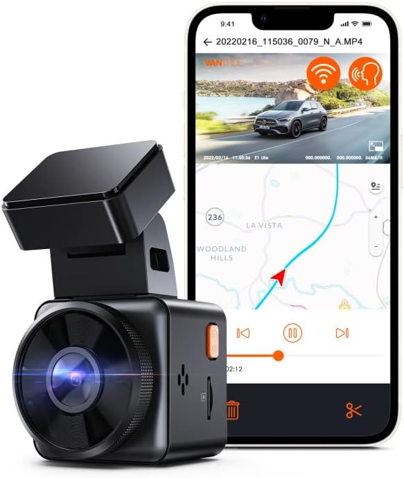 Vantrue E1 Lite 1080p WiFi Mini Dash Cam Со GPS И Брзина, Бесплатна АПЛИКАЦИЈА, Предна Камера За Гласовна Контрола На Автомобилот,