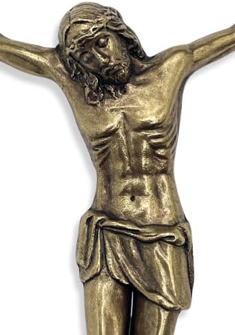 Ретки бронзени метални корпус - 5 Висина со плакета Инри - Исус да виси на крст, да направи свој комплет за крстосници на DIY Crossifix,