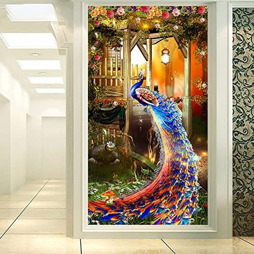 Инстари 5D Дијамантски комплети за сликање со голема големина во боја на паун мозаик ригинестонс Семејно Декор на wallидови 31,5x15,7 инчи