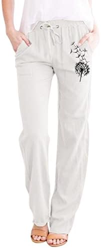 Постелни панталони Етни за жени кои се припишуваат широки нозе еластични половини со лесна лента за влечење со џебови лабави панталони