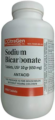 Таблети со натриум бикарбонат USP 650 мг за олеснување на киселинска важност, металоиди, кисел стомак и вознемирен стомак 1000 таблети