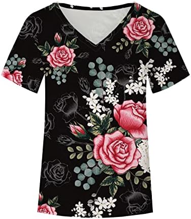 Женски летни вратоврска боја кратки ракави маици во боја на бојата ombre стилски v вратот врвови случајни цветни блузи за туника за цвеќиња од цвеќиња од цвеќиња