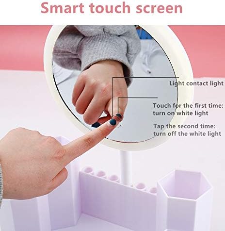 Mxiaoxia LED Шминка Позадинско Осветлување Огледала со 3 Режими Светлина Допир Dimme Десктоп Со Кутија За Складирање Природна