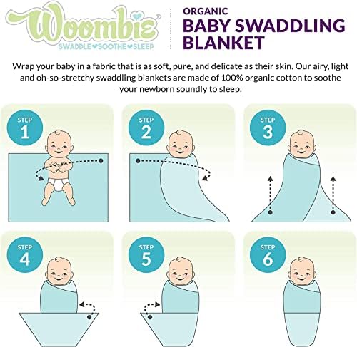 Woombie Organic Baby Swaddling Blkeet | Лесна бебешка плитка за девојчиња или момчиња | Органско бебе кое прима ќебе, блажено сино