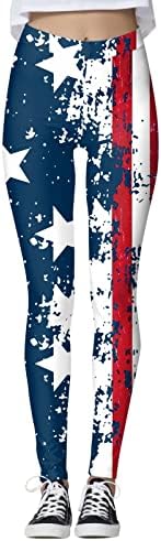 Американско знаме на 4 -ти јули женски хеланки на стомакот Контрола на стомакот во САД знаме тенок молив панталони вежбање задник за кревање хеланки панталони капр?