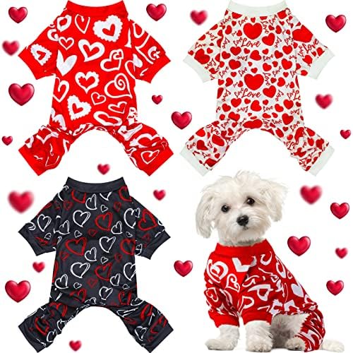 3 парчиња в Valentубени ден пижами кучиња кучиња кучиња скокови кучиња куче роденденска костум срце шема куче облека кучиња цртани филмови