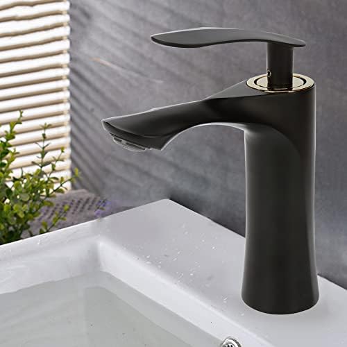 Хром/црна единечна рачка за мијалник за мијалник за вода, монтиран басен, топла и ладна бања топла ладна вода миксер, 1, една големина