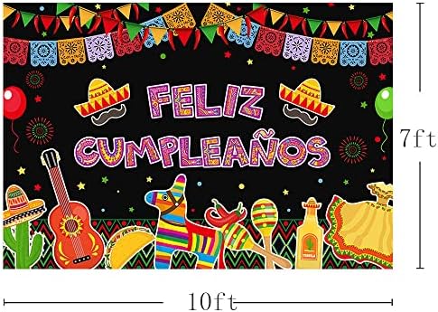 Испрати 10x7ft Фелиз Cumpleagnos Позадина Мексикански Фиеста Среќен Роденден Украси Материјали Кактус Балони Мексико Cinco Де