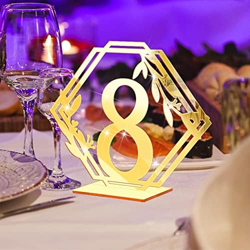 Броеви на свадбени табели со лизаумил 15 парчиња 1-15 Златен акрилик чиста хексагонална броеви на табели со табели со табели со седиште