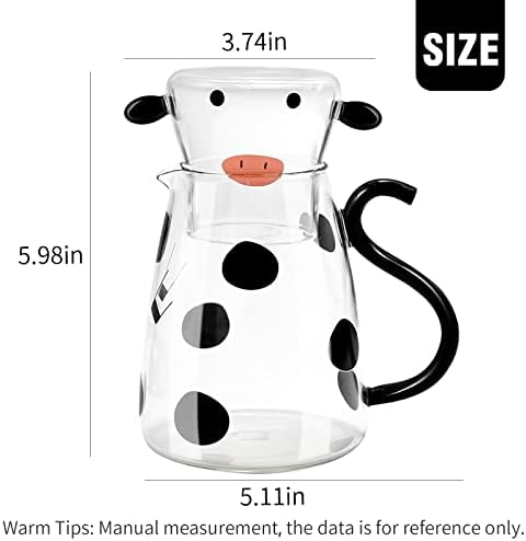 625ml/21.14oz млеко крава шема шема покрај водата во вода од карафе стакло, симпатична крава стомна, кревет во вода од вода, стакло од