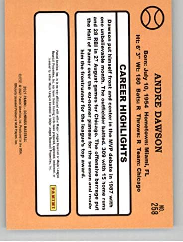 2021 ДОНРУС 258 Андре Досон 1987 Ретро Чикаго КУБС Бејзбол Трговска картичка