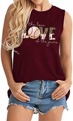 Бејзбол резервоарот врвови жени Loveубовна буква печатење елек маички без ракави за бејзбол графички печати маица летни обични врвни