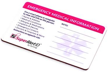 SuperalErt ™ Паметна медицинска лична карта со детален профил на Интернет; Картичка за паричник со претплата за живот