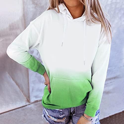 Женски џемпери за пуловер на Нокмопо, женски обичен моден печатење удобно долги ракави пулвер со качулка со качулка