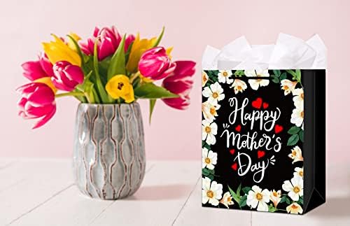 FLYAB Среќен Ден На Мајката Подарок Кеси Со Ткиво Хартија Мајки Ден Подарок Bg Со Рачка Цветни Мајки Ден Подарок Завиткување Торба