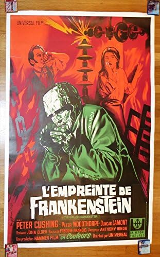 Злото на оригиналниот постер на филмот „Франкенштајн“ на Францускиот Гранде, повторно издание од 1966 година, стручно поддржано од постелнина. Уметност од Гај eralер?