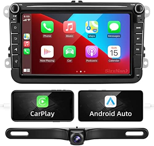 Sizxnanv Android 10 Екран На Допир Компатибилен Со Carplay Android Auto, Автомобил Радио Стерео Bluetooth Навигациски Медиуми GPS WIFI Резервна
