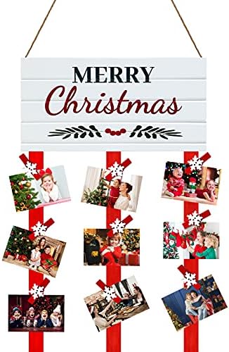 Држач за Божиќни Картички Среќен Божиќен Држач За Слики со 3 Панделки Дисплеј За Виси Картички Држач За Божиќни Дрвени Картички