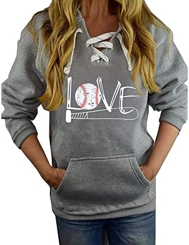 Бејзбол џемпери за жени со долги ракави худи со џебниот обичен пулвер врвови за бејзбол мајки кошули