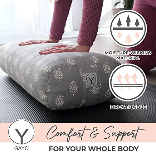 Gayo Yoga Boltster за реставративна јога- направена со памук, сетот за јога перници вклучува дополнително покритие за перење и торба за