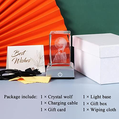 Ywhl 3Д кристални волци подароци за жени жени, подароци на волци фигурини со лесна основа за loversубители на волци на роденден
