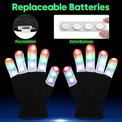 Amazer LED ракавици, играчки за момчиња, лесни нараквици, играчки за девојчиња, носии за Ноќта на вештерките, 4 дополнителни батерии, 6 режими
