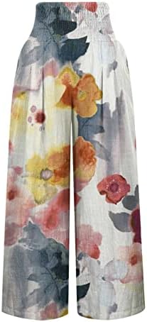 Митри Палацо панталони за жени мода печатено лето високо половината еластични обични панталони со широки нозе со џеб