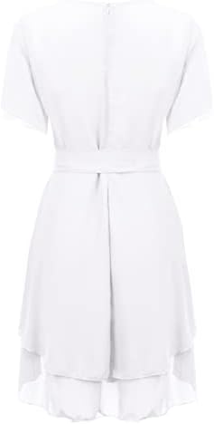Fragarn плус фустан со големина за жени лето, женски моден обичен солидна боја кратка ракав со кратки ракави V-врат од лабава половината