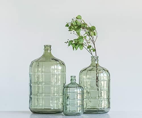 Креативно ко-оп гроздобер репродукција стакло шише со врежан дизајн на прозорецот, зелена боја