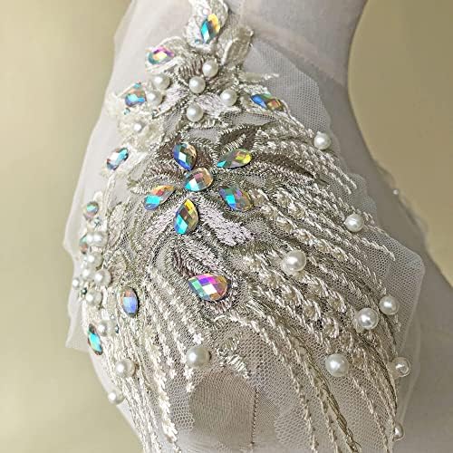 Огледало пар брада цветна чипка апликација шарен ригинестонс накит мотив везење рамо за лепенка за забавни носии танцувачки фустан светло
