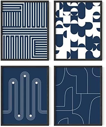 Хаус и нијанси Апстрактна уметничка wallидна декор сет од 4 - апстрактна уметност, сина уметност, сина постер, морнарица сина апстрактна уметност, сина уметност принт,