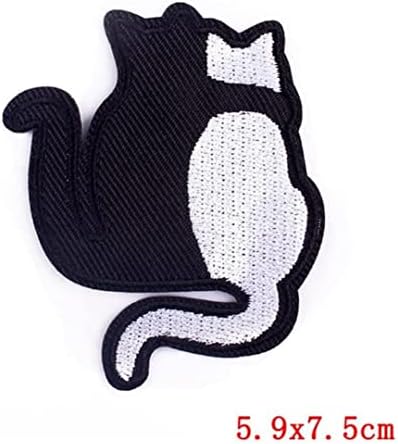 Црна бела мачка за везење лепенка симпатична животинска мачка облека за везење лепенка железо или шијте на лепенка панк -мотив Апликација