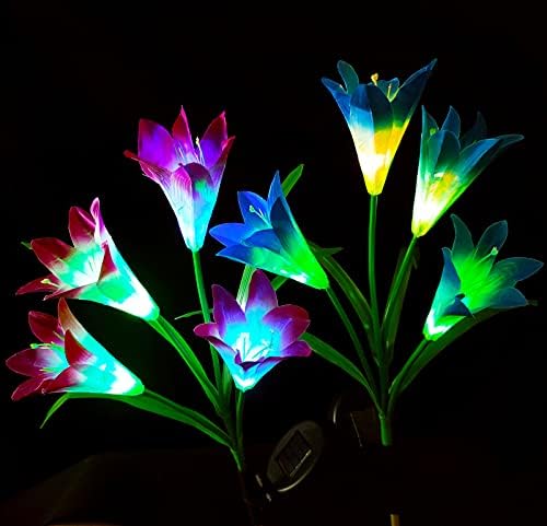 Ausaye соларни светла на отворено 2 парчиња, LED соларни градинарски светла со поголеми цвеќиња од крин, водоотпорни 7 бои што
