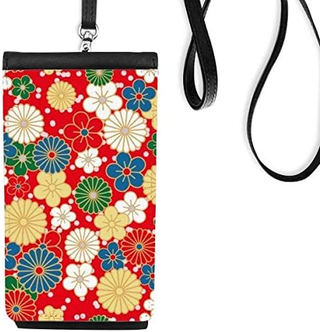 Цвеќиња на уметност Сакура Јапонски стил телефонски паричник чанта што виси мобилна торбичка црн џеб