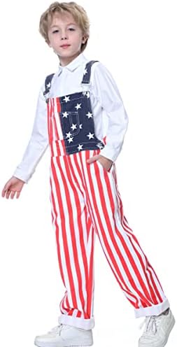 Јуанбанг Американски Знаме Комбинезони Панталони Прилагодливи Ремени Машки Црвени Бели И Сини Жан Комбинезони 4 јули Ромпер