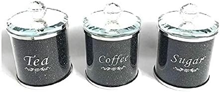 3 ПАРЧИЊА Сет Чај Кафе Шеќер Исполнет Со Кристално Мелени Дијаманти За Да Го Заситите Вашиот Кујнски Декор, Црно