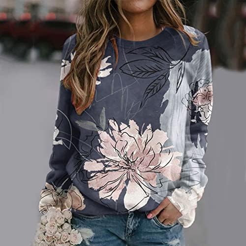 Мекнеог Спортски жени преголеми џемпери цвеќиња цветни џемпери со долги ракави за тинејџерски женски трендовски џемпери во случај
