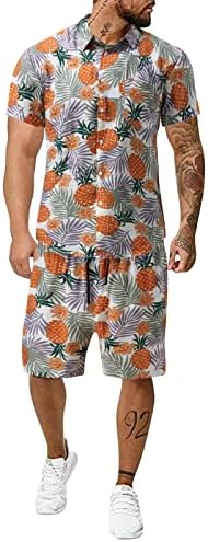 Zpervoba Mens Burtics Hawaiian Setts 3D печатени кошули шорцеви костуми лето случајно копче надолу со кратки кошули со кратки ракави