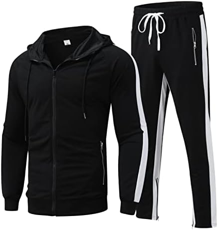 Mens 2 парче поштенски патеки на тренингот лента со качулка, еластична половината, џемпери атлетски облеки активна облека
