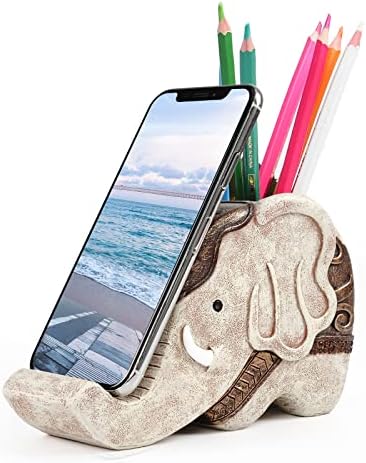 Држач за молив на моксани со телефонски штанд, мултифункционален организатор на биро во форма на слонови биро за слонови подароци за