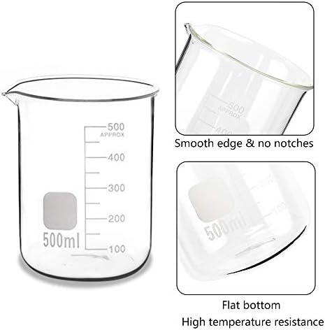 Superlele 2000ml Beaker 3PCS стакло Мерење на чаша со ниска форма сет 500 ml, 1000ml, 2000ml, стакло дипломирани чаши со 1 четка за чистење