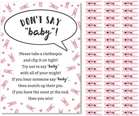 Немој да кажувај игра за бебиња за девојчиња за бебешки туш за туширање, вклучува еден знак 5x7 и 48 мини розови облеки