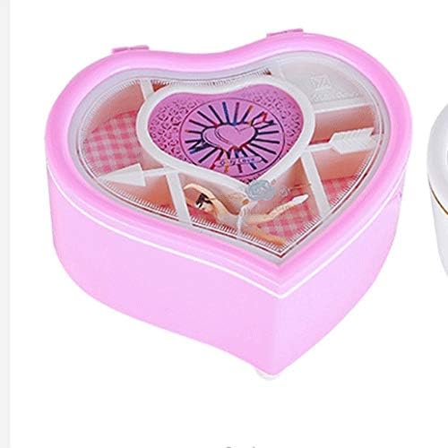 Ylyajy Нема батерија потребна розова танчерка механичка музичка кутија со двојна музика во облик на срце, кутија за накит со декорација